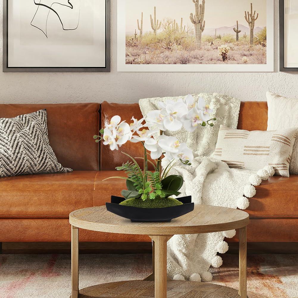 15" Artificial Orchid Flowers Phalaenopsis Flower Arrangements in Silver Vase Wedding Party Home Decor