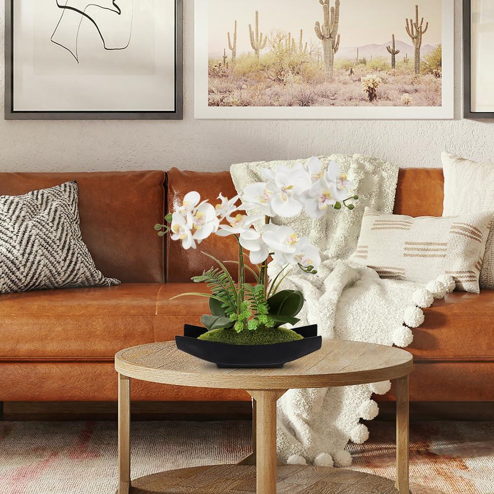 15" Artificial Orchid Flowers Phalaenopsis Flower Arrangements in Silver Vase Wedding Party Home Decor