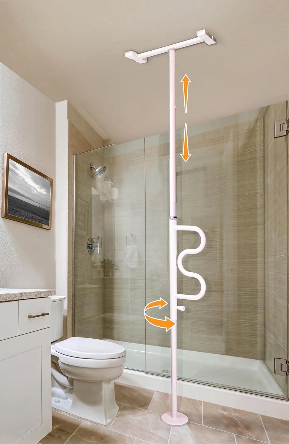 Stander Wonder Pole, Security Pole and Curve Grab Bar, Bathroom Safety Rail for Elderly, Tension Mounted Floor to Ceiling Safety Assist Handle for Seniors, Supports 300 lbs, White