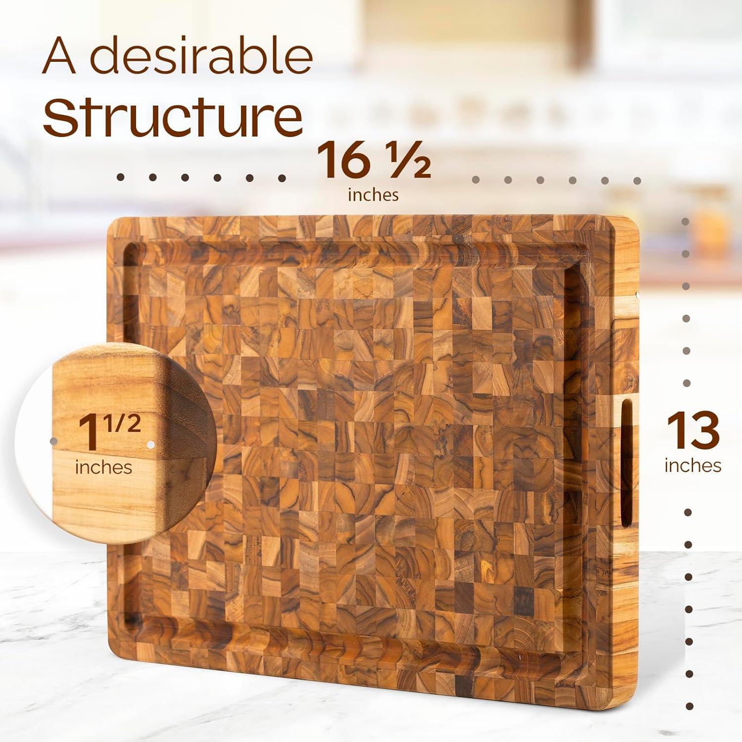 Durable Teak Cutting Boards, [17''L x 13''W x 1.5” Thick], End Grain Wood Cutting Boards