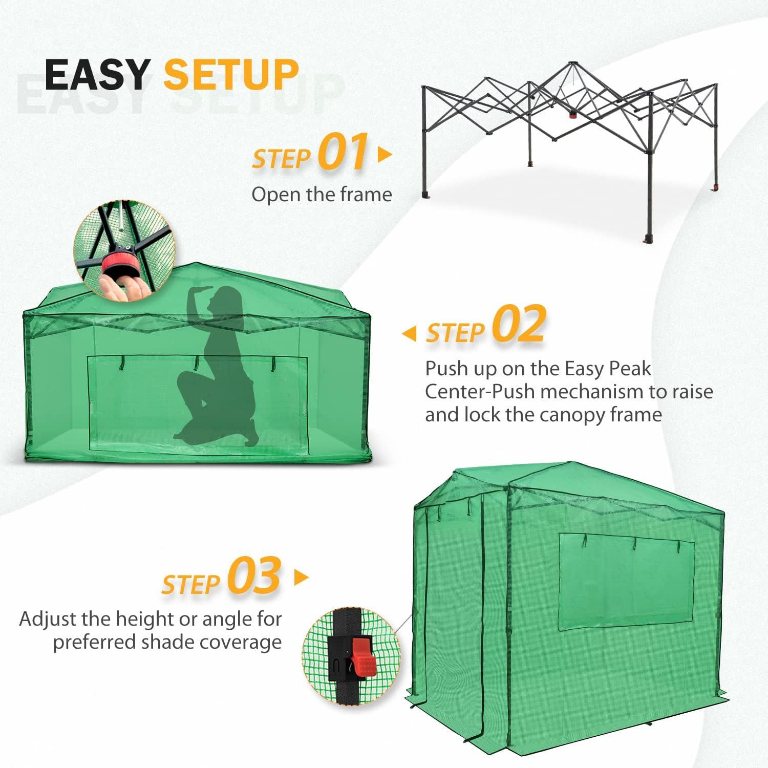 EAGLE PEAK 8x6ft Easy Setup Pop Up Portable Instant Walk-in Greenhouse, Green