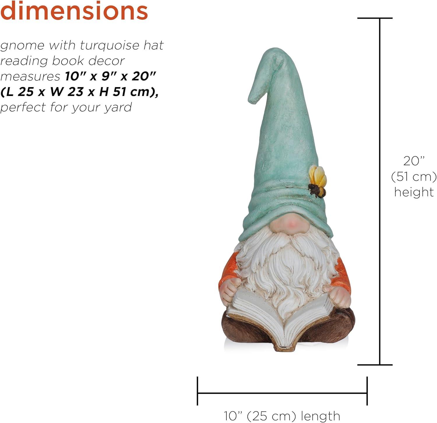 Alpine Corporation Gnome With Turquoise Hat Reading Book Décor: Ceramic Statue, Mythical Charm, Indoor/Outdoor Use