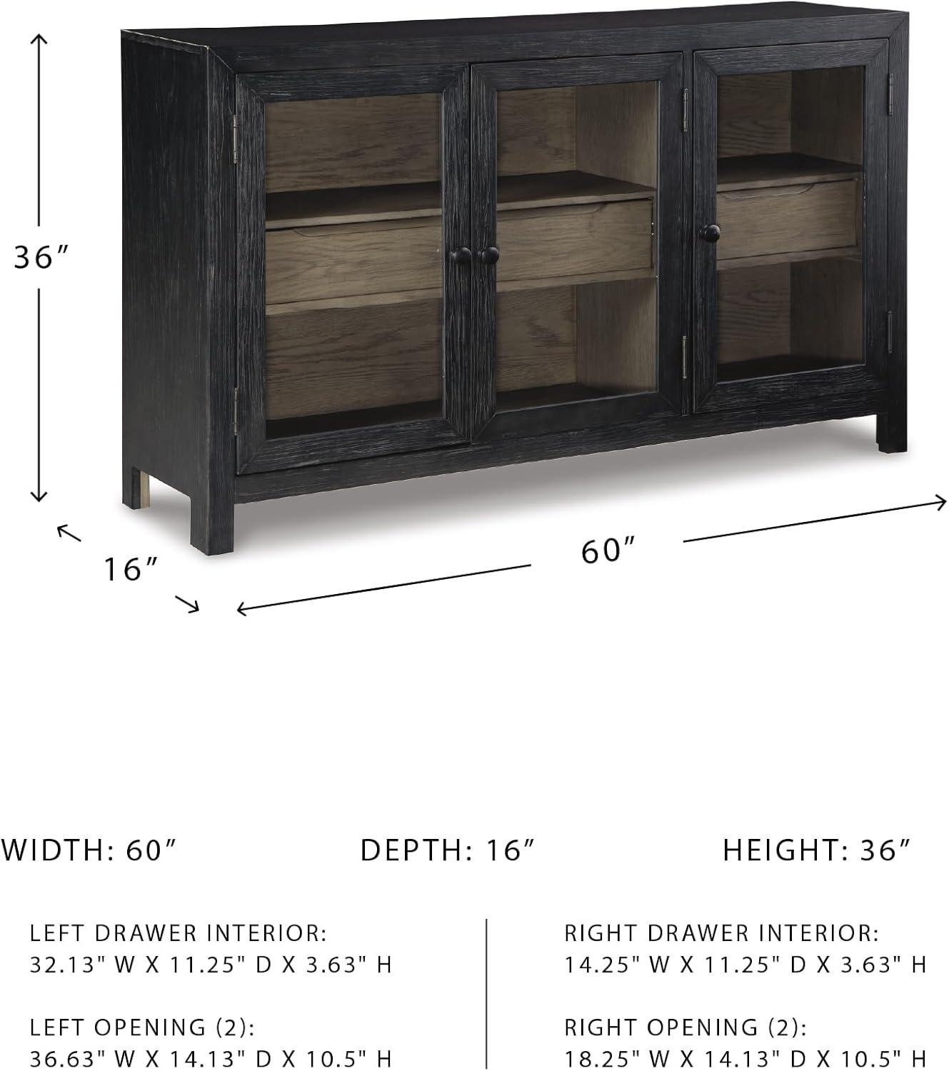 Benjara Liam Sideboard Accent Cabinet, 3 Glass Door