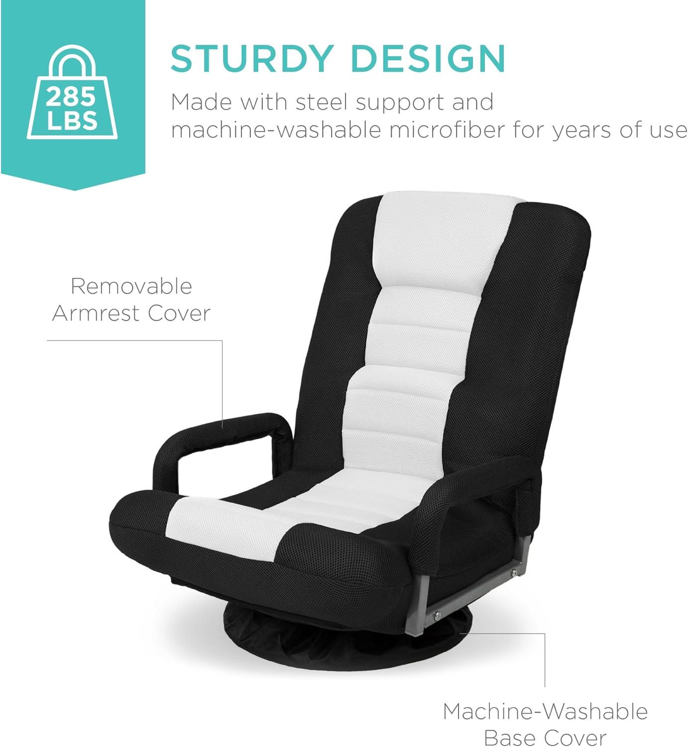 Best Choice Products 360-Degree Swivel Gaming Floor Chair w/ Armrest Handles, Foldable Adjustable Back - Black/White