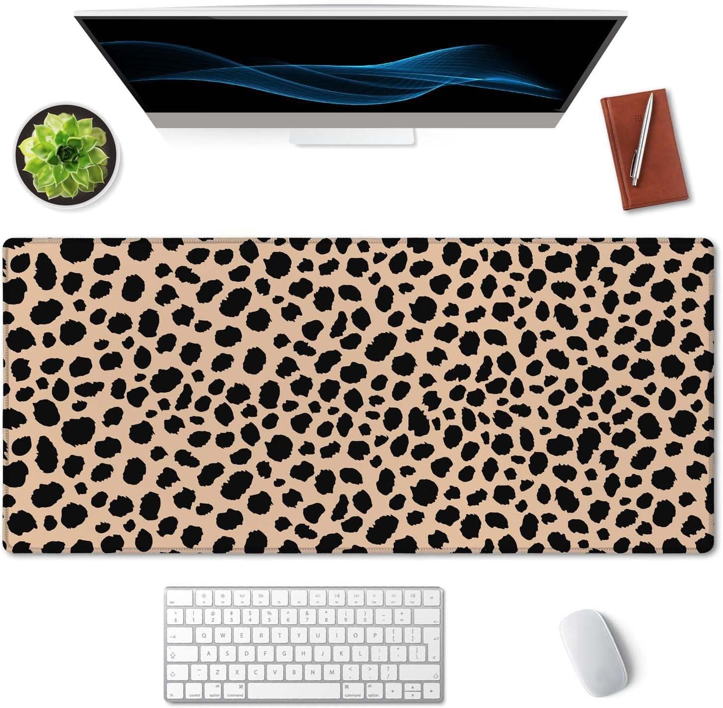 SSOIU Leopard Print Cute Desk Mat, Extra Large Non-Slip Rubber Mousepad - 35.5x15.7 in, Extended Gaming Mouse Pad