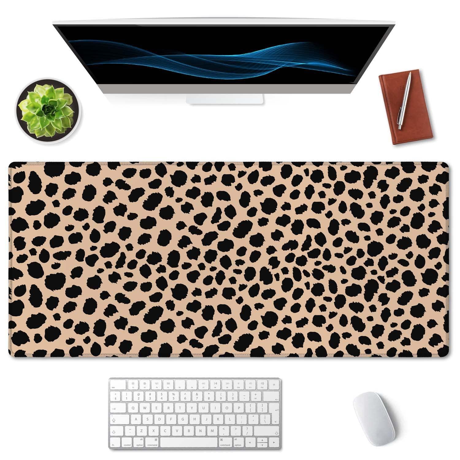 SSOIU Leopard Print Cute Desk Mat, Extra Large Non-Slip Rubber Mousepad - 35.5x15.7 in, Extended Gaming Mouse Pad