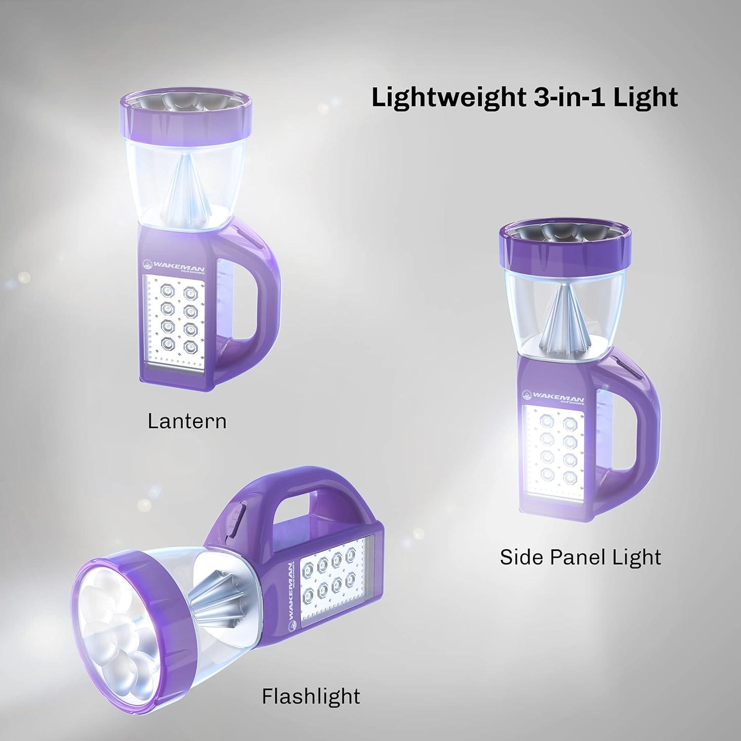 3-in-1 LED Lantern - Compact, Lightweight Camping Light, Flashlight, and Panel Illumination for Reading and Emergencies by Wakeman Outdoors (Purple)