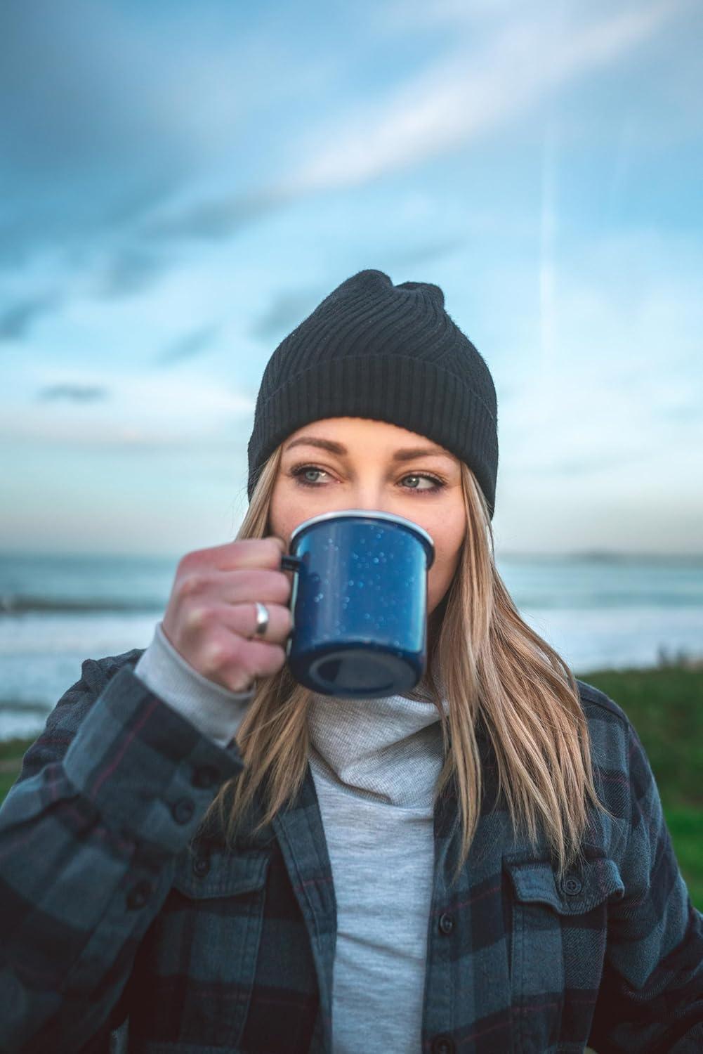 Blue Enamel 12 oz Camping Coffee Mug with Stainless Steel Rim