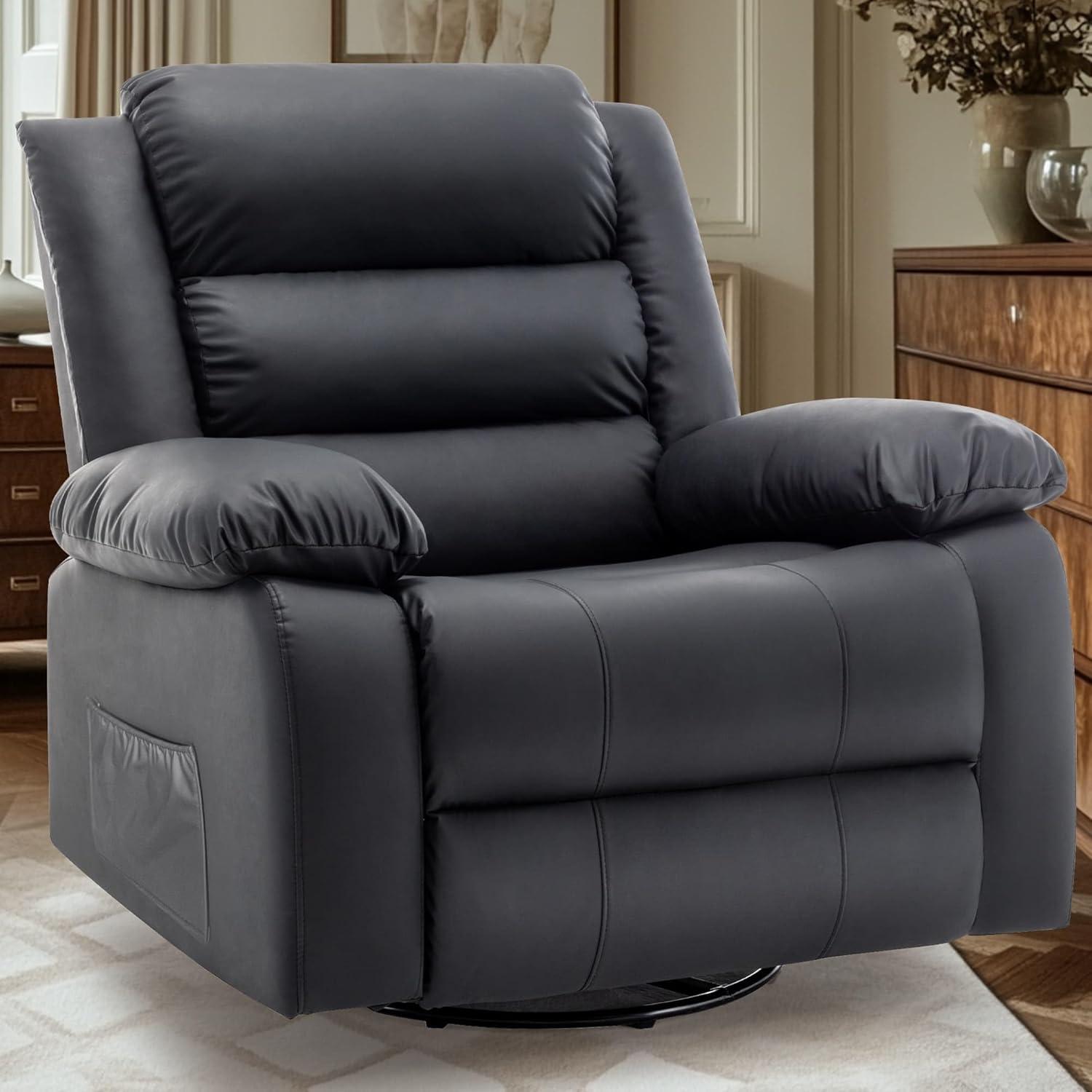 Ebern Designs Ellisse Recliner Chair, Wide Rocker Chair, Rocking Chair with Massage and Heat, 360°Swivel Rocking Chairs, Oversized Recliner for Adult