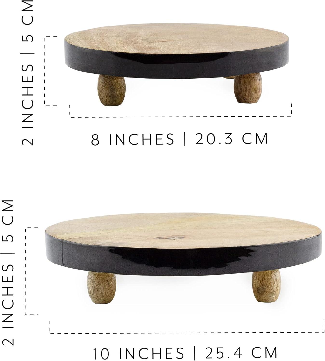 AuldHome Design Farmhouse Round Wooden Risers 2pc Set, Rustic Decorative Risers for Display w/ Wood and Enamel