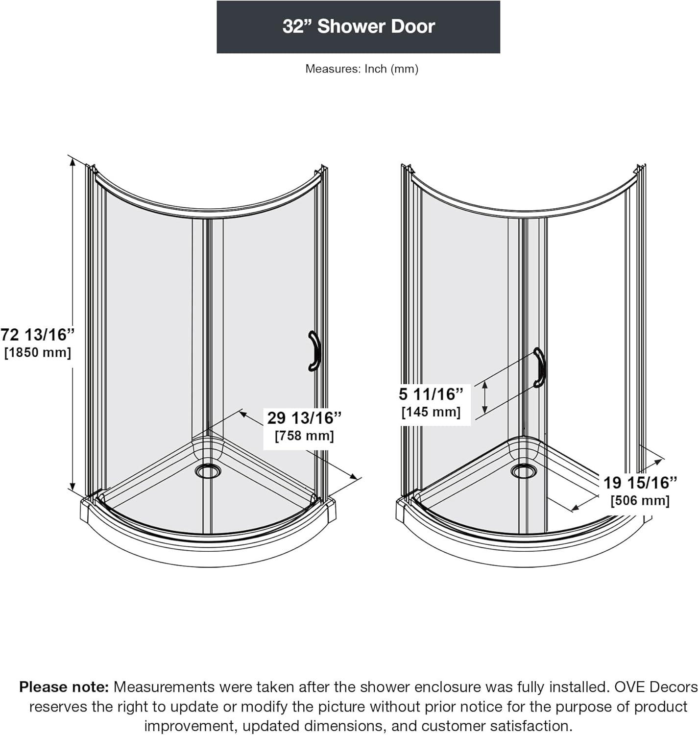 Breeze 32" W x 76" H Framed Frosted Glass Round Sliding Shower Kit with Base Included