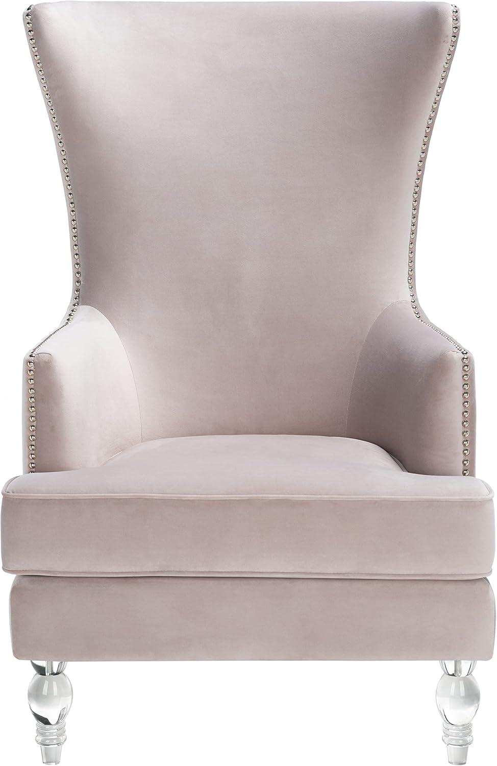 Pale Taupe Velvet Wingback Chair with Acrylic Legs
