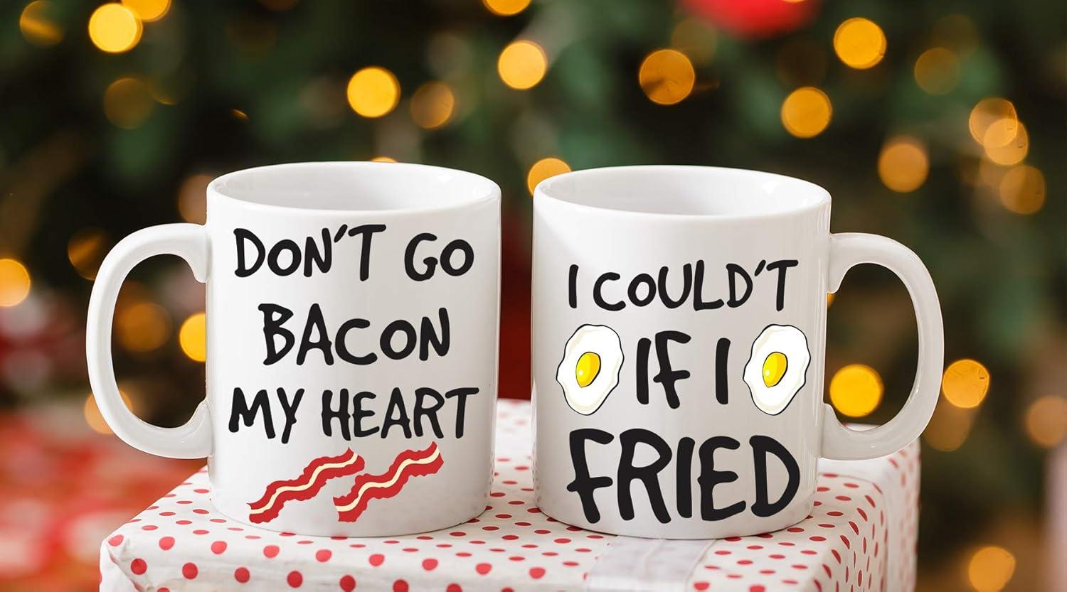 Don't Go Bacon My Heart, Could't If I Fried - Funny Couple Mug - (2) 11OZ Coffee Mug - Funny Mug Gift Set - Mugs For Husband and Wife His And Her Gifts - By