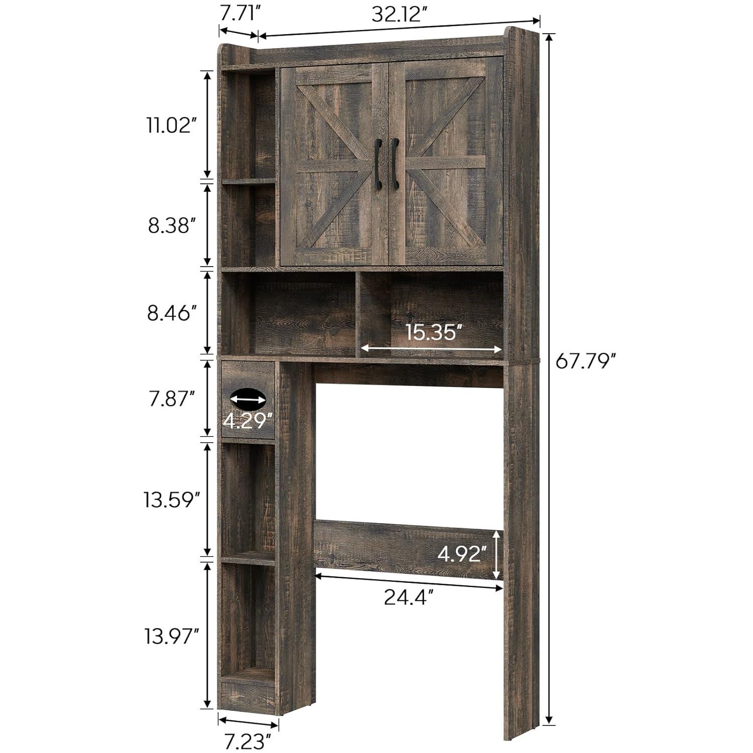 Over The Toilet Storage Cabinet, with 2 Barn Doors & Toilet Paper Holder Stand