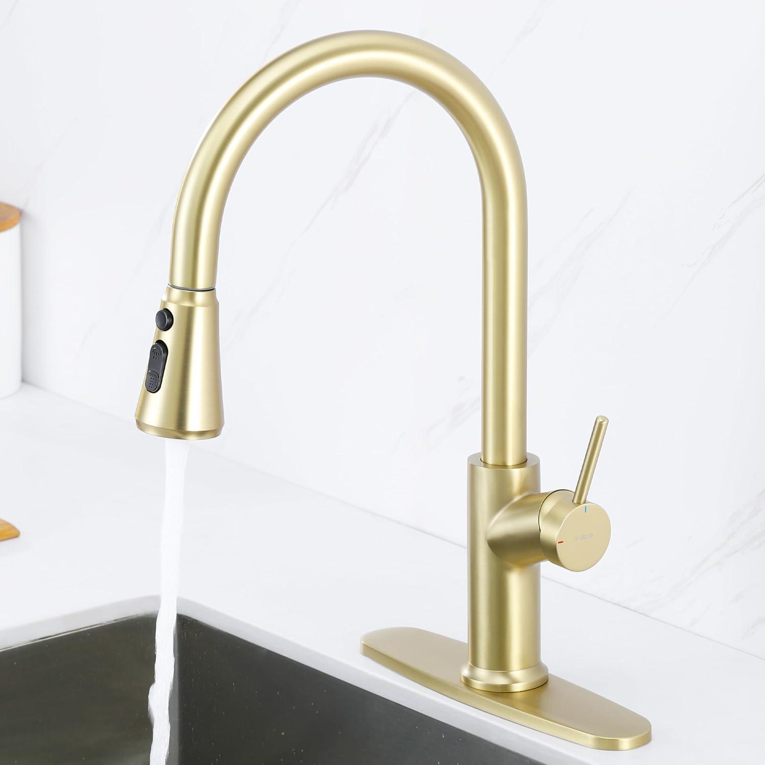 Brushed Gold Stainless Steel Pull-Down Kitchen Faucet