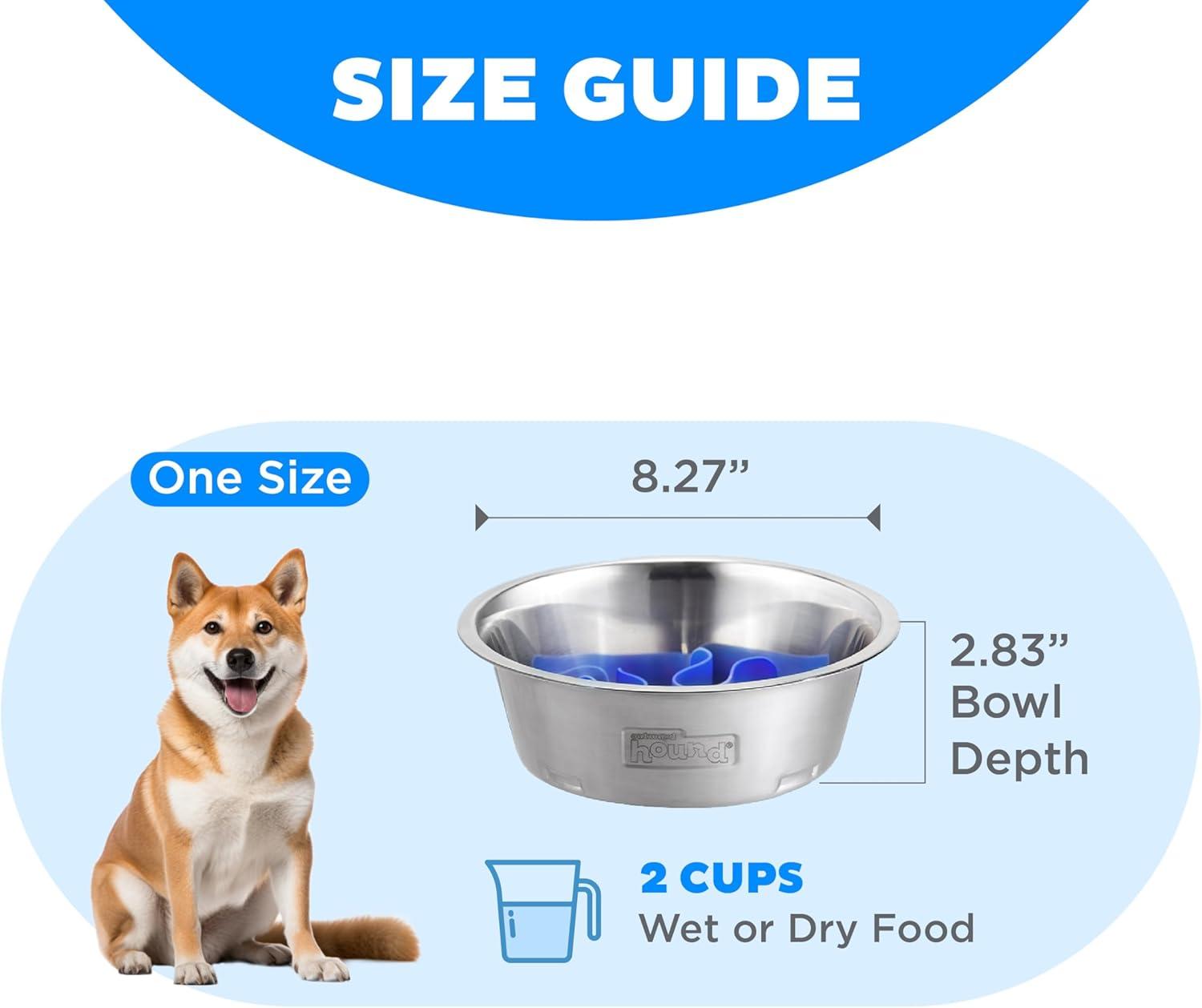 Medium Silver Stainless Steel Slow Feeder Dog Bowl with Blue Maze