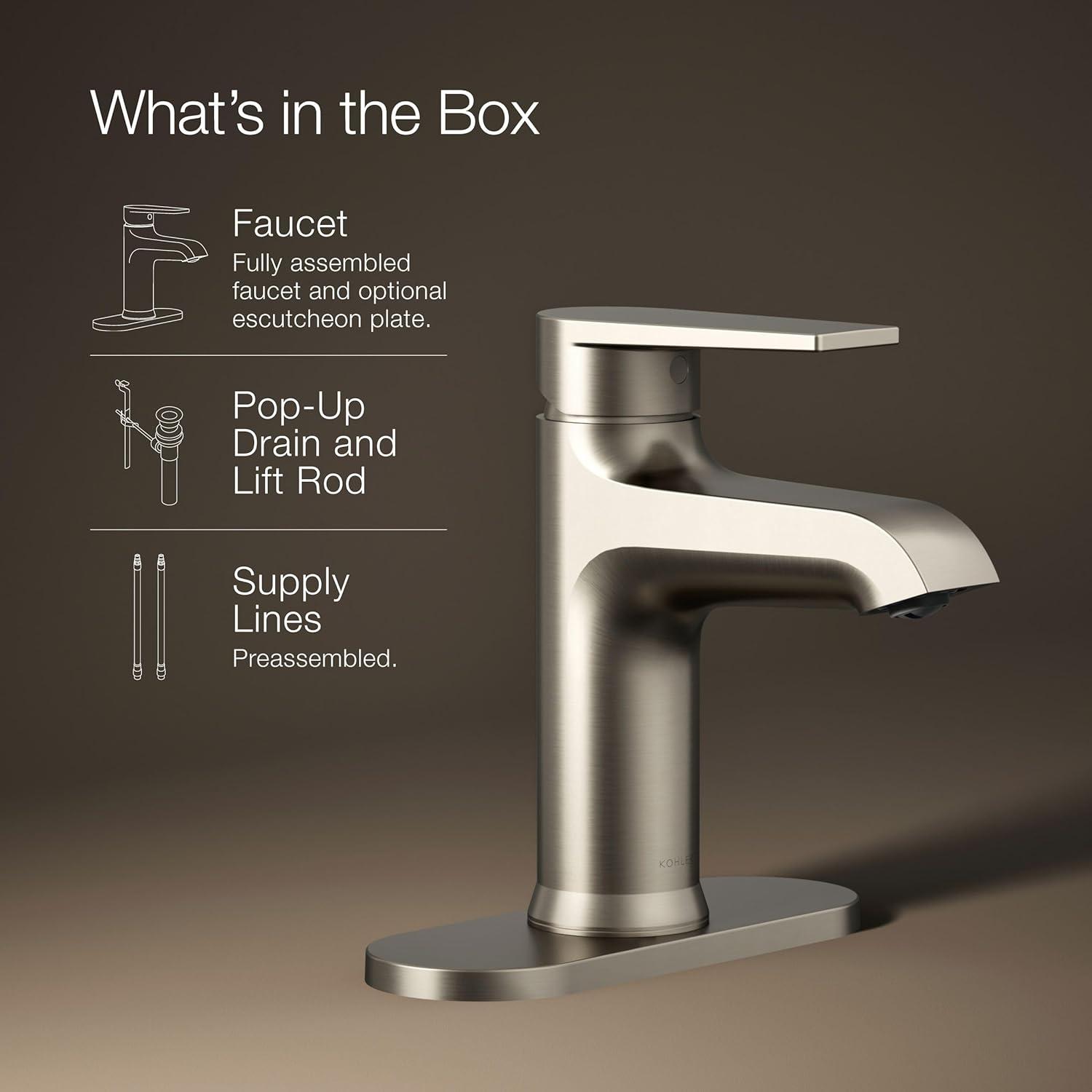 Hint Single-Handle Bathroom Sink Faucet with Escutcheon and Pop-Up Drain, 1.2 GPM