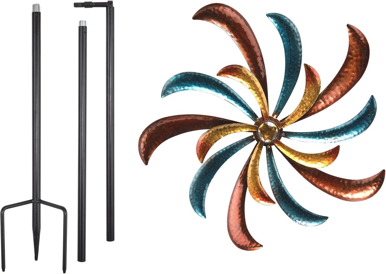 63" Multicolor Metal Windmill Garden Stake Spinner