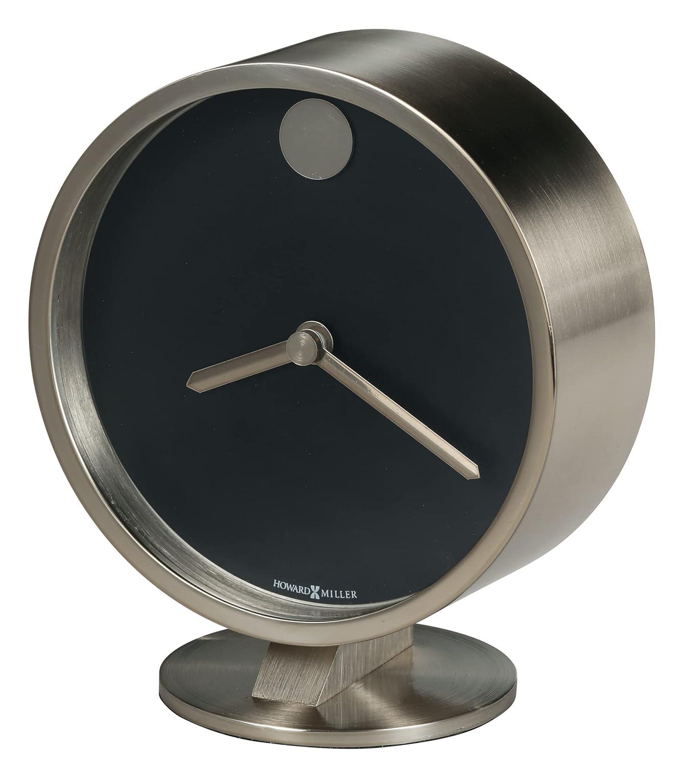 Howard Miller® Aurora Modern & Contemporary Analog Glass, Felt, Metal Quartz Movement / Crystal Tabletop Clock in Nickel