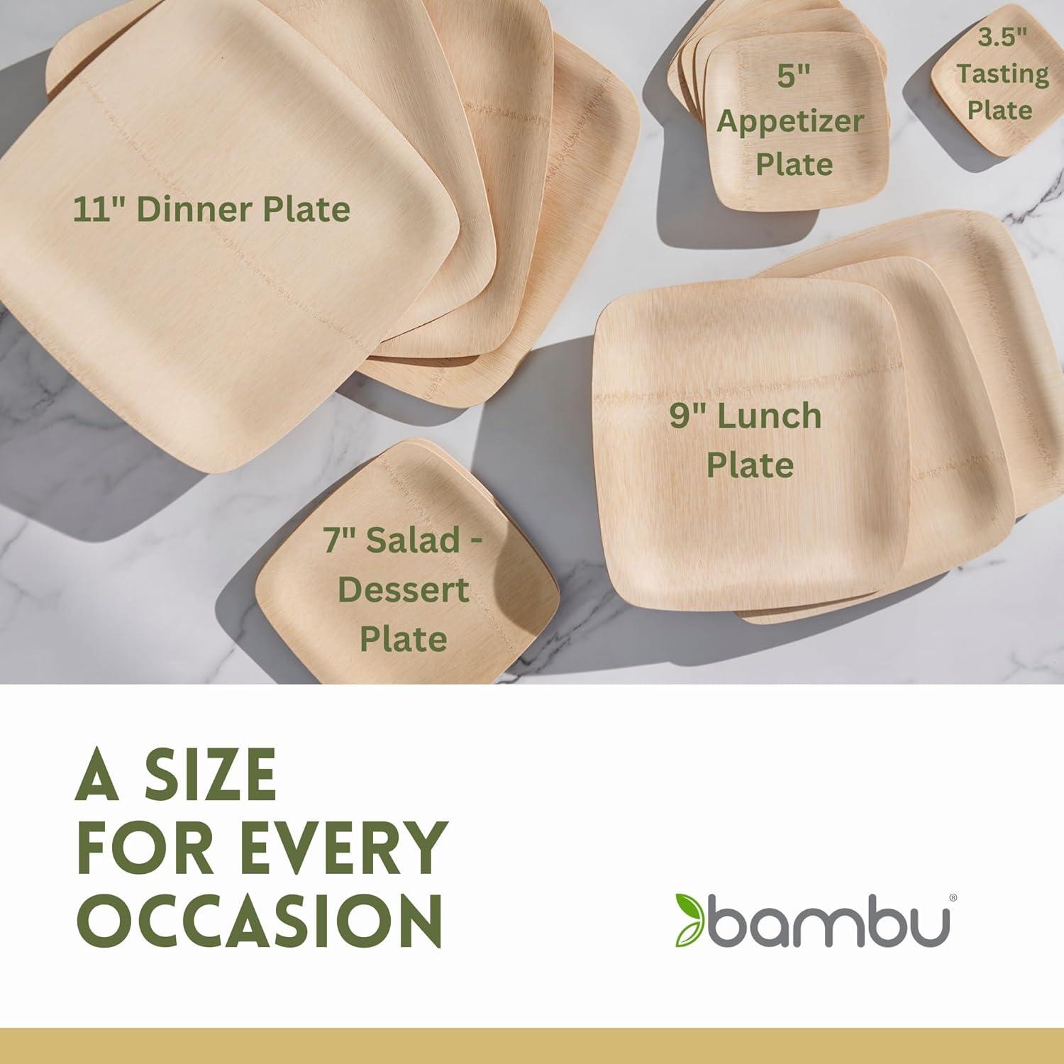 Eco-Friendly 3.5" Square Bamboo Compostable Plates, Pack of 250