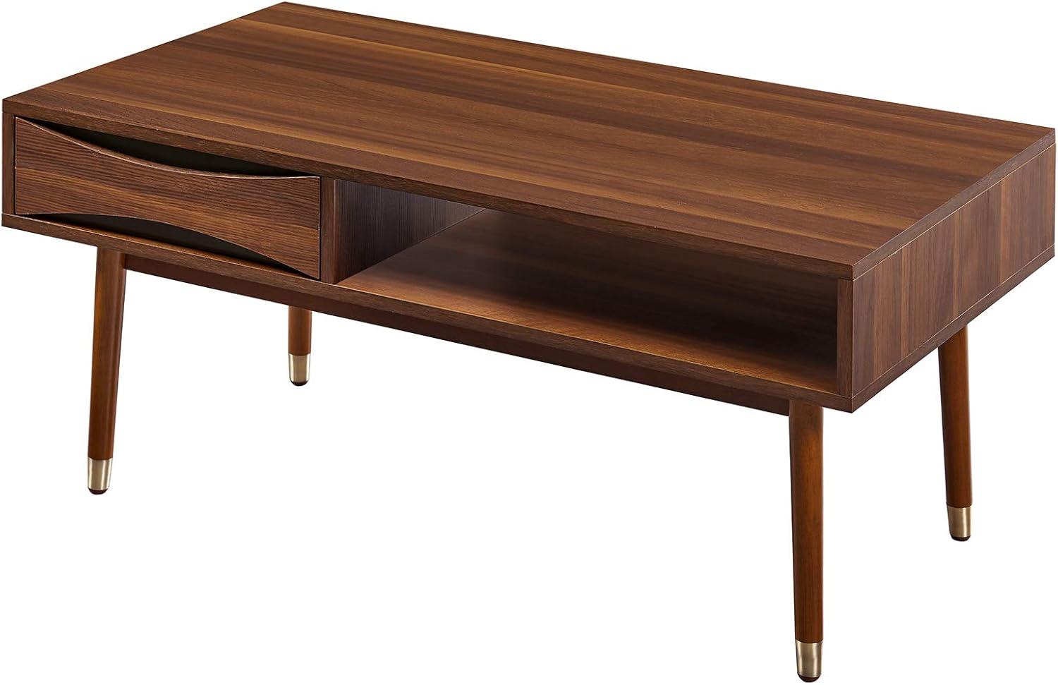 Dawson 40" Walnut Mid-Century Modern Coffee Table with Brass Accents