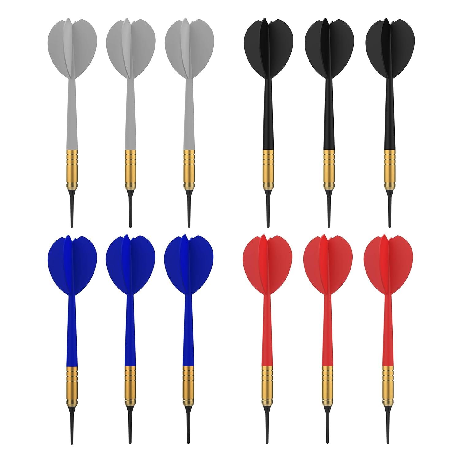 Accudart 12pk Soft Tip Dart Set - 4 Team Colors - White, Blue, Red, Black - Steel Barrels - Multi Use - One Piece Construction