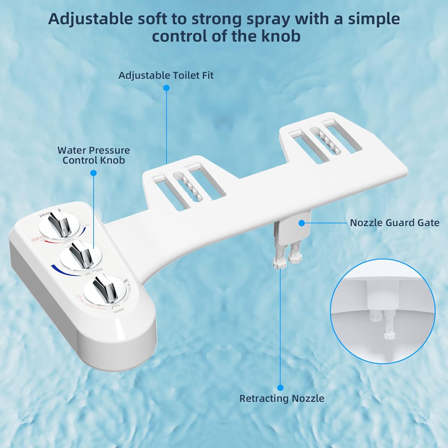 White Non-Electric Bidet Attachment with Dual Nozzle