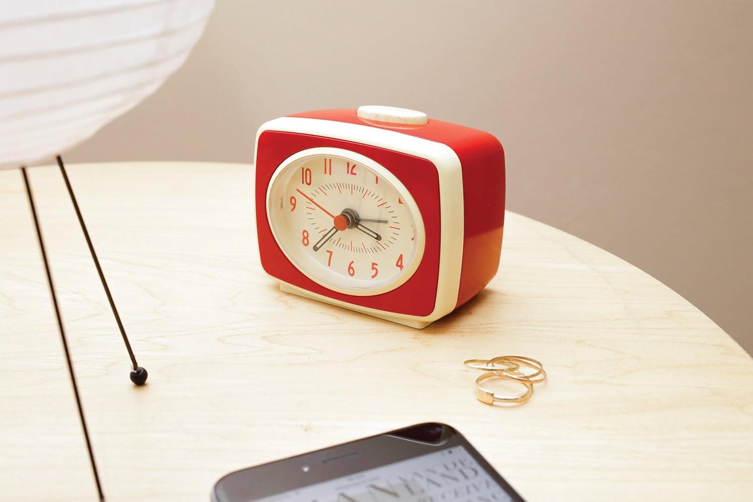 Retro Red and Cream Analog Alarm Clock with Glow Hands