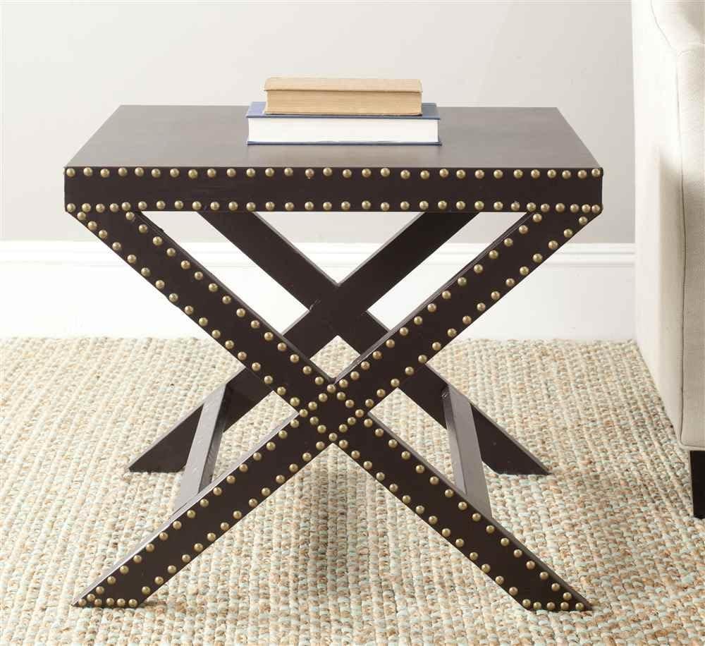 Transitional Jeanine Charcoal Grey Wood and Metal Rectangular End Table