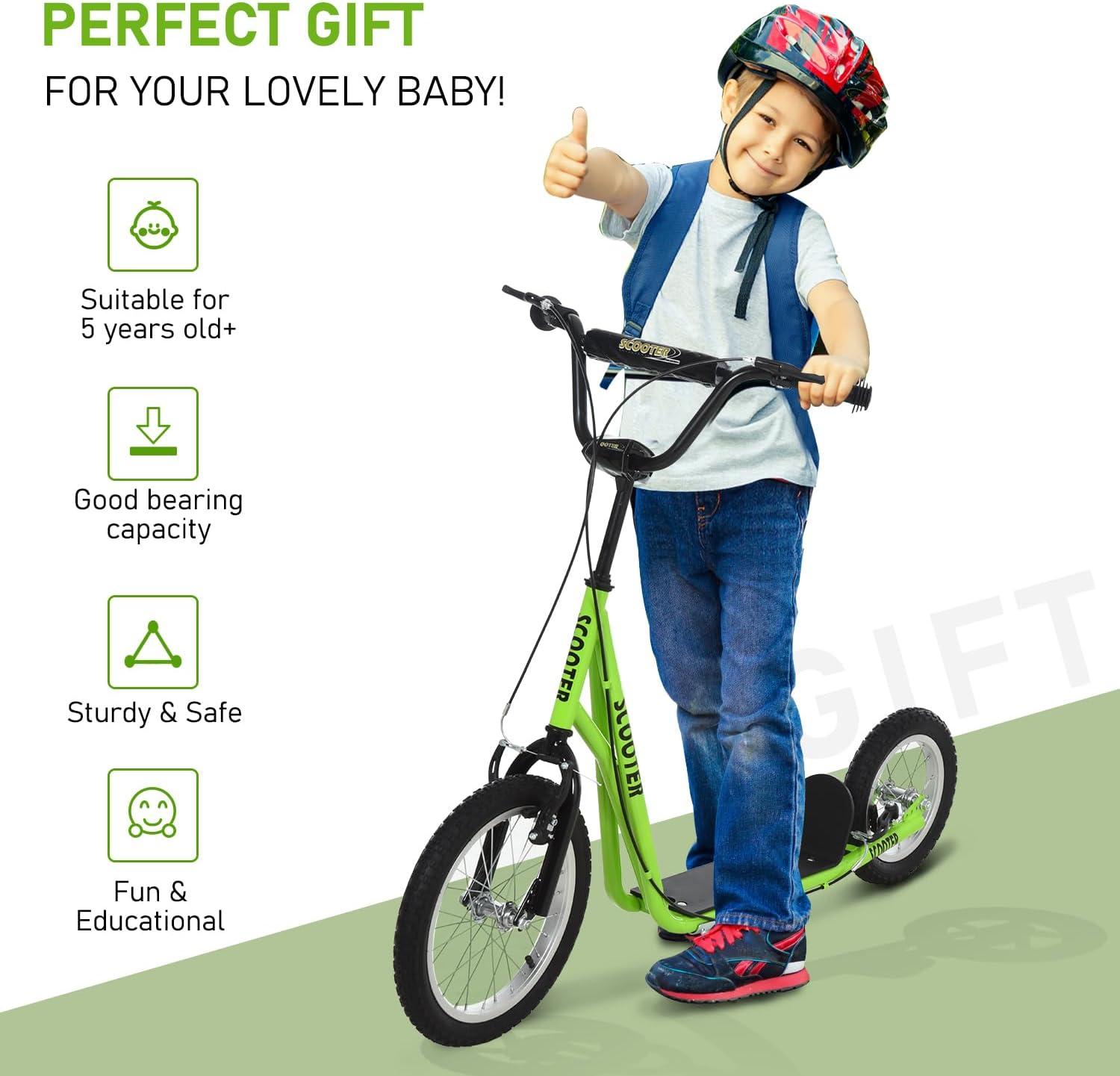 Green Adjustable Steel Frame Youth Kick Scooter