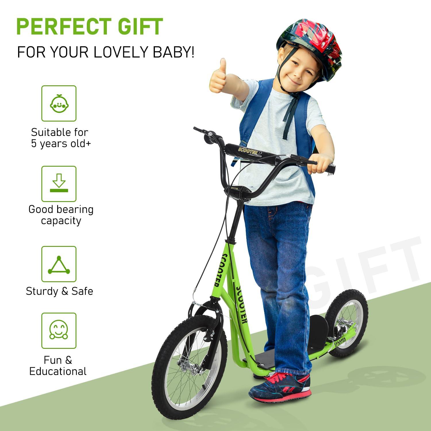 Green Adjustable Steel Frame Youth Kick Scooter