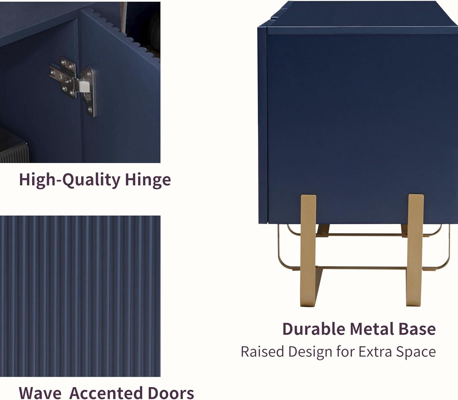 Denhour DH BASIC Modern 60-inch 3-Door Storage TV Stand by  Indigo Blue/Gold