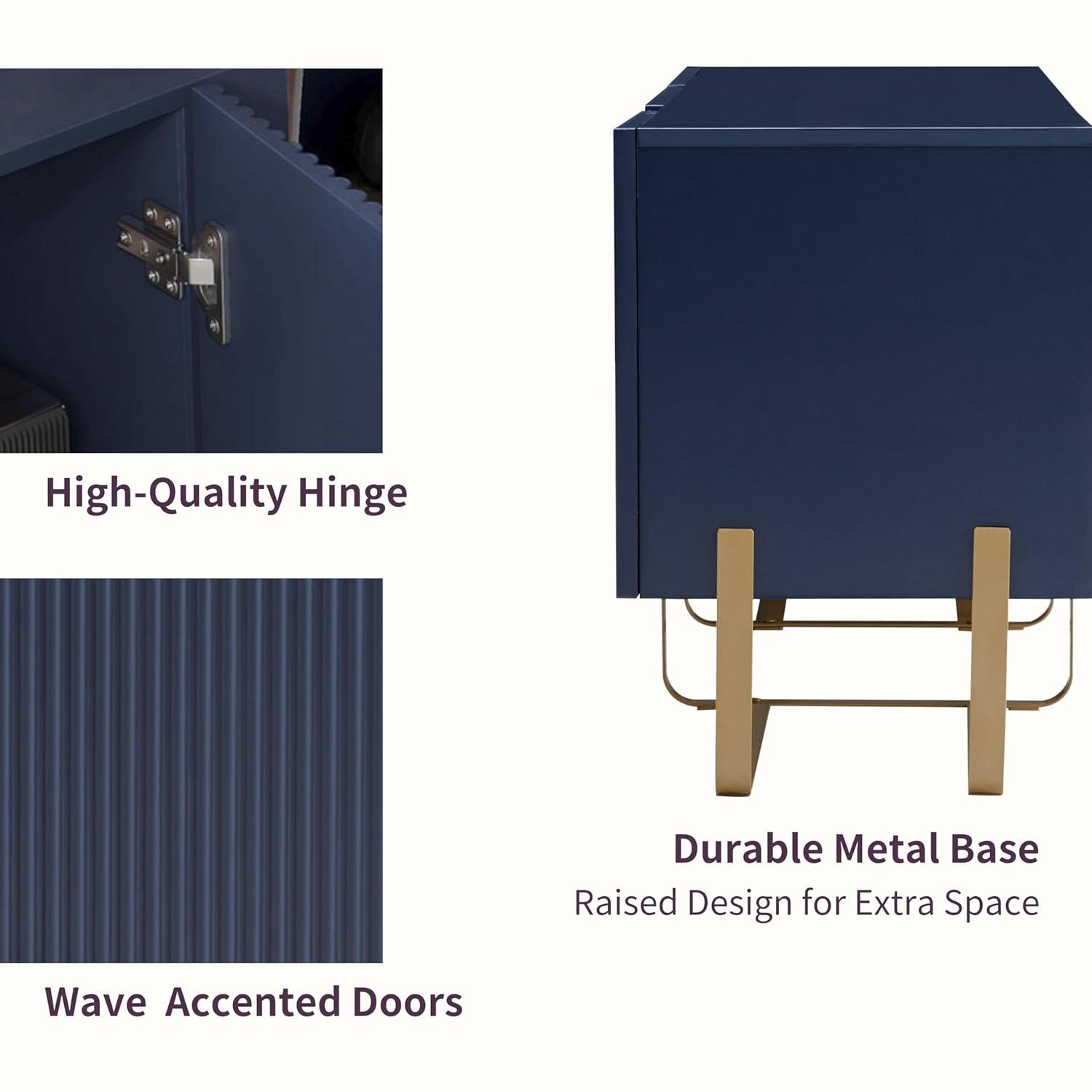 Denhour DH BASIC Modern 60-inch 3-Door Storage TV Stand by  Indigo Blue/Gold