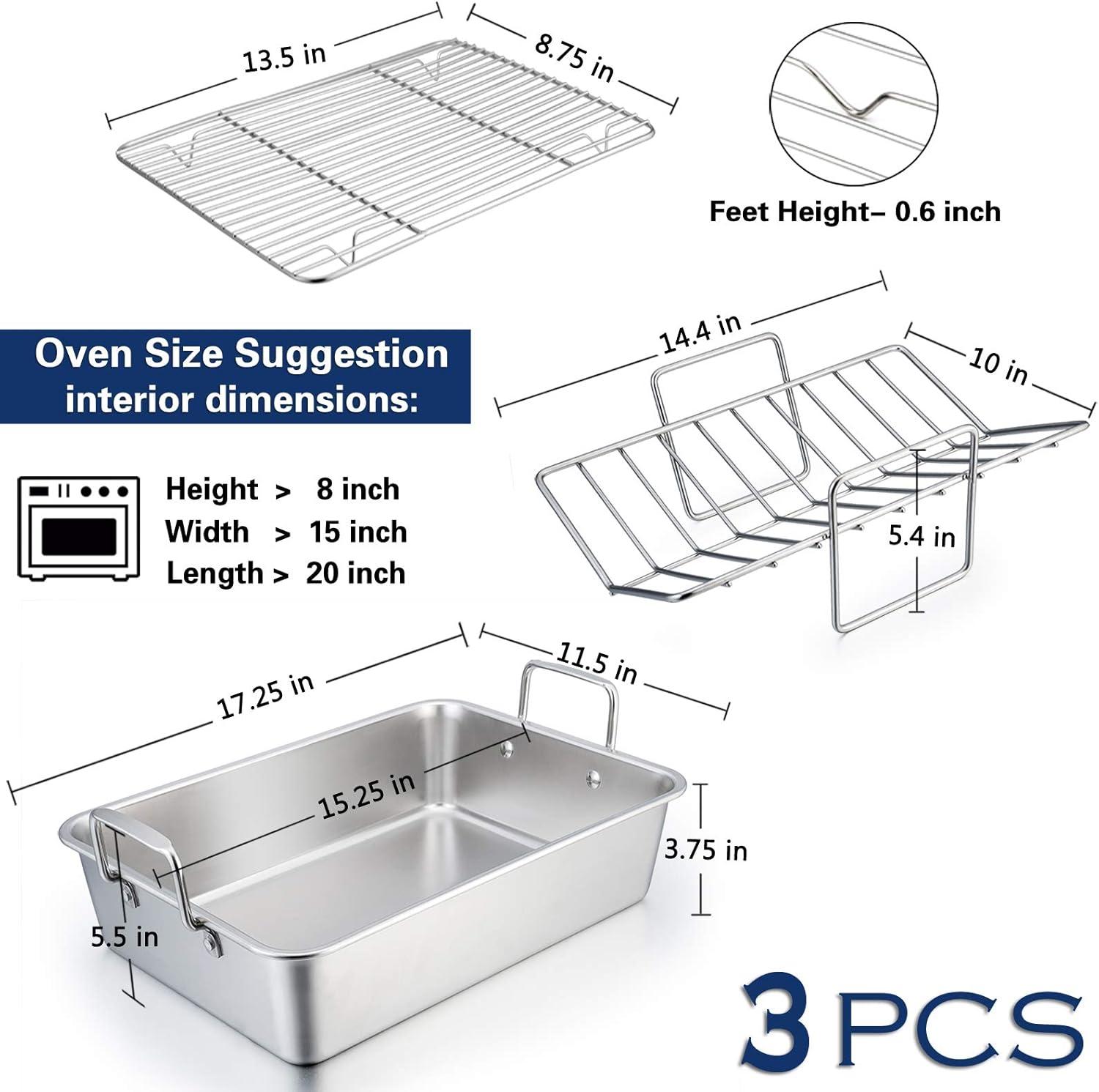 16.5" Stainless Steel Roasting Pan with V-Rack and Handles