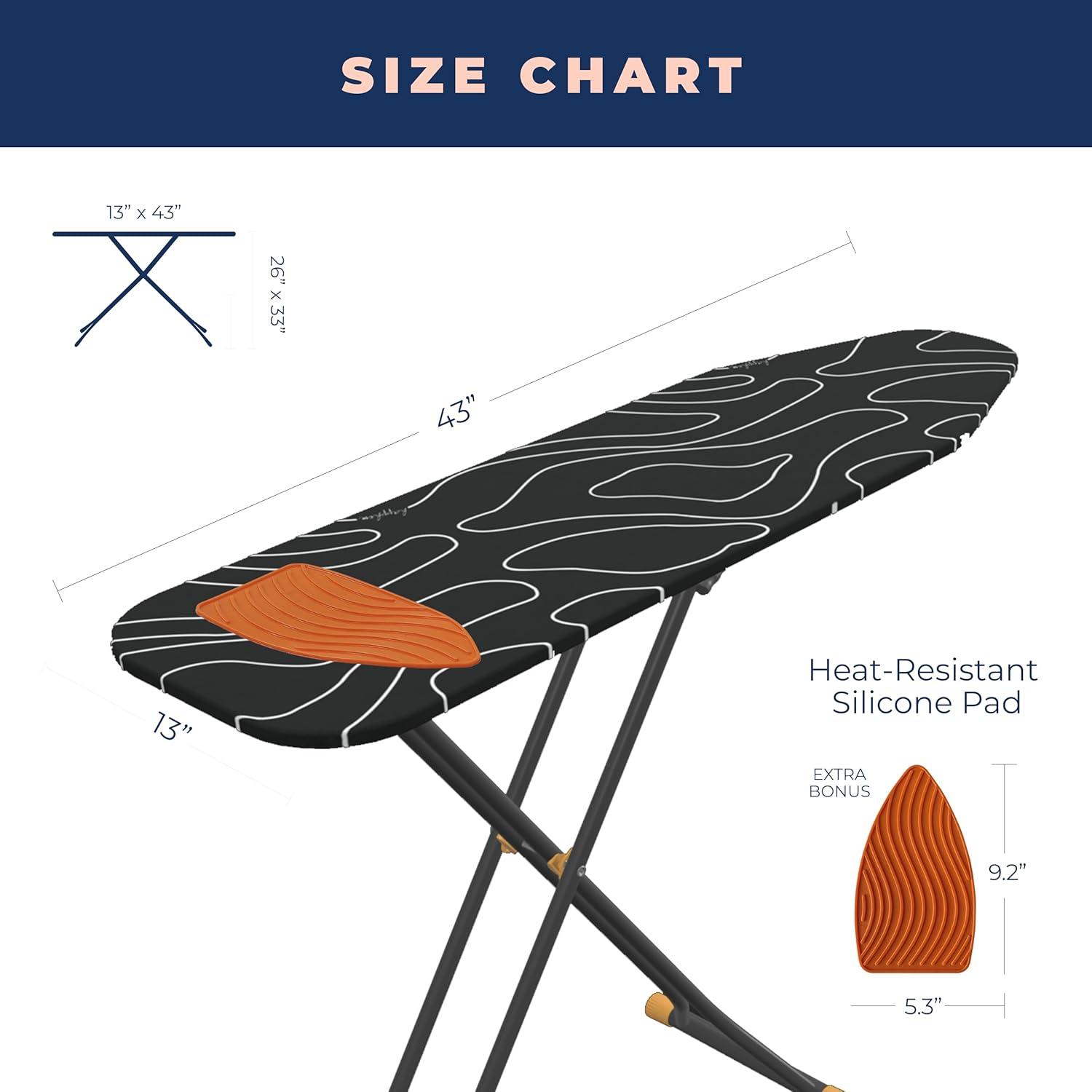 Compact Black Steel Ironing Board with Thick Cotton Cover