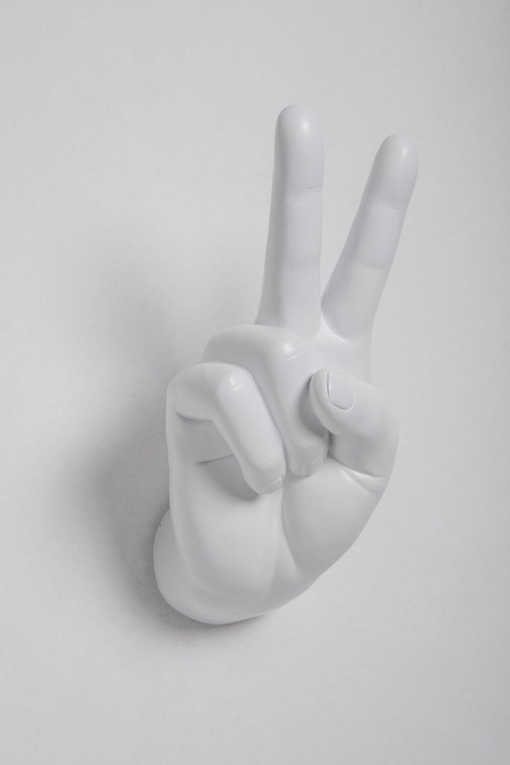 White Ceramic Peace Sign Hand Wall Hook