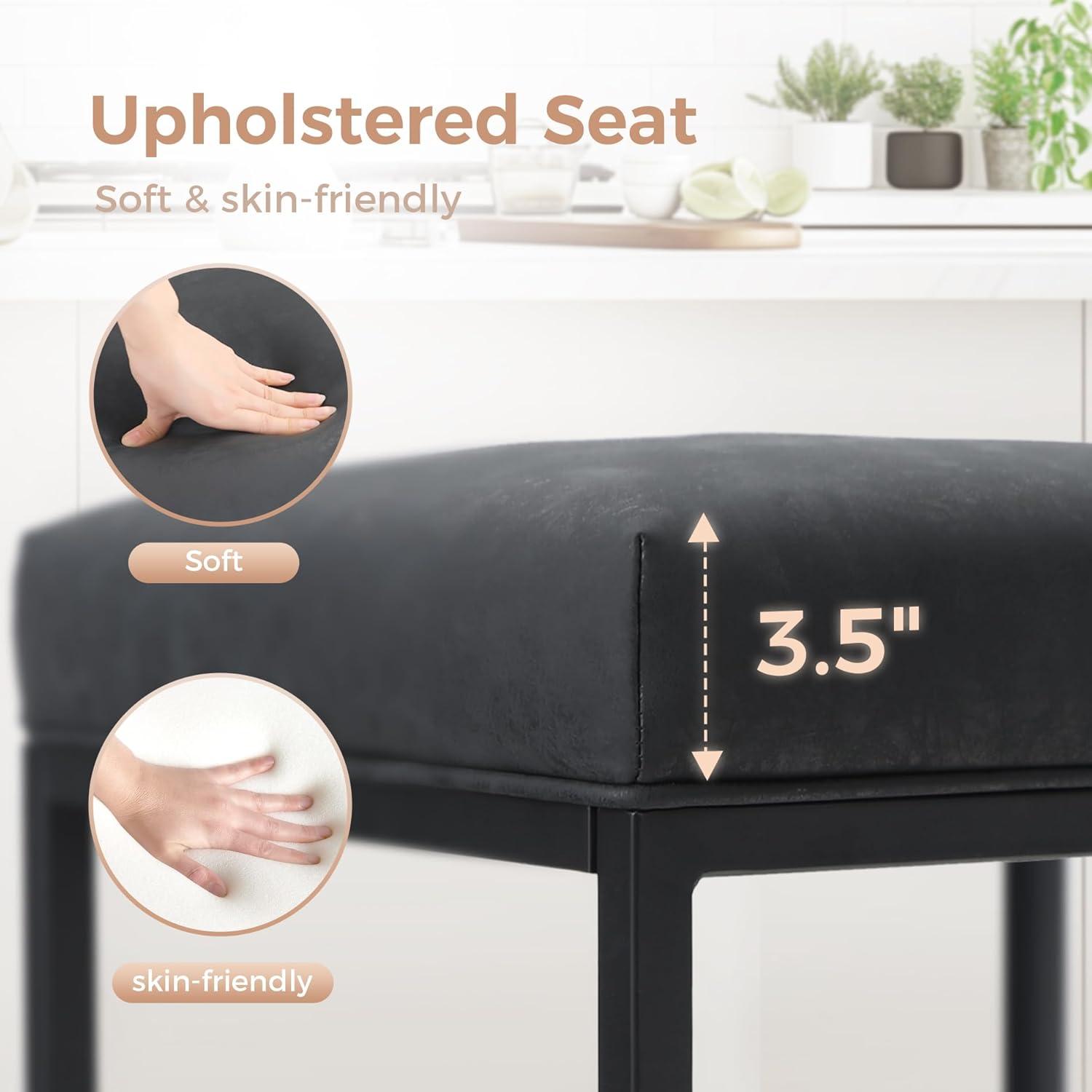 Lorelia Set of 2 Black 24 Inch Backless Counter Bar Stools Faux Leather Seat for Kitchen