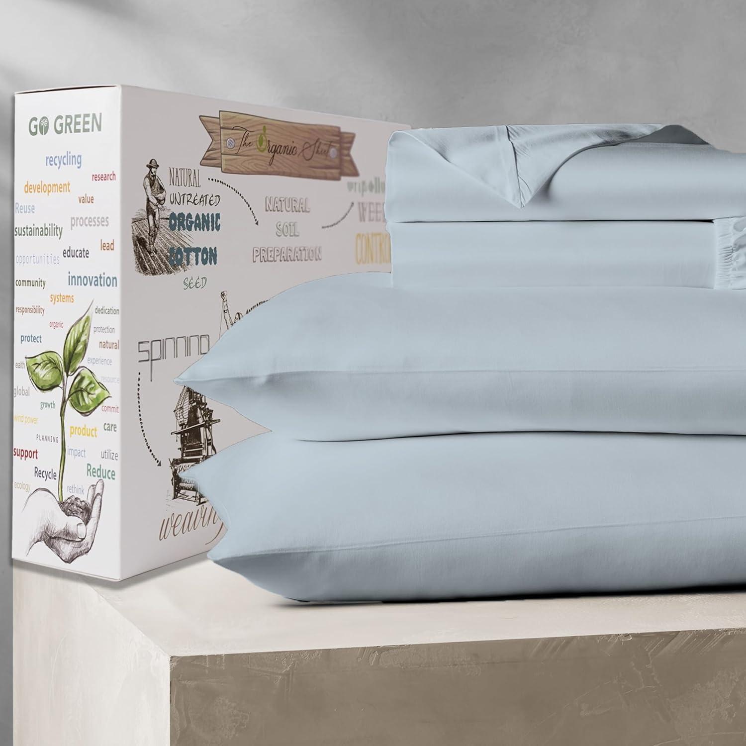 King 400 Thread Count Wrinkle Free Cotton Sheet Set Light Blue - Purity Home: Sateen Weave, OEKO-TEX Certified, Deep Pocket