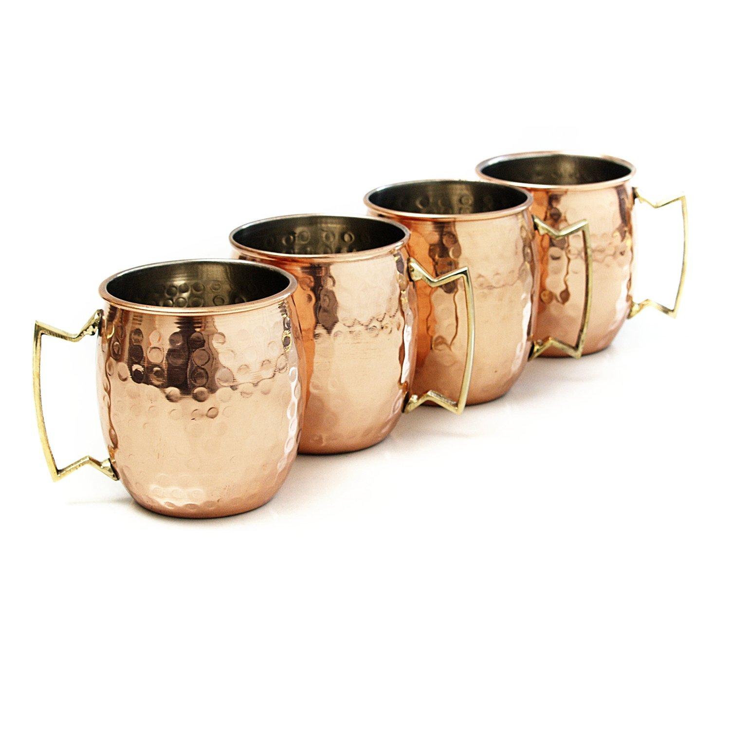Maithil Art Handcrafted Hammered Moscow Mule Solid Copper Mug / Cup, 16 Ounce, Set of 4