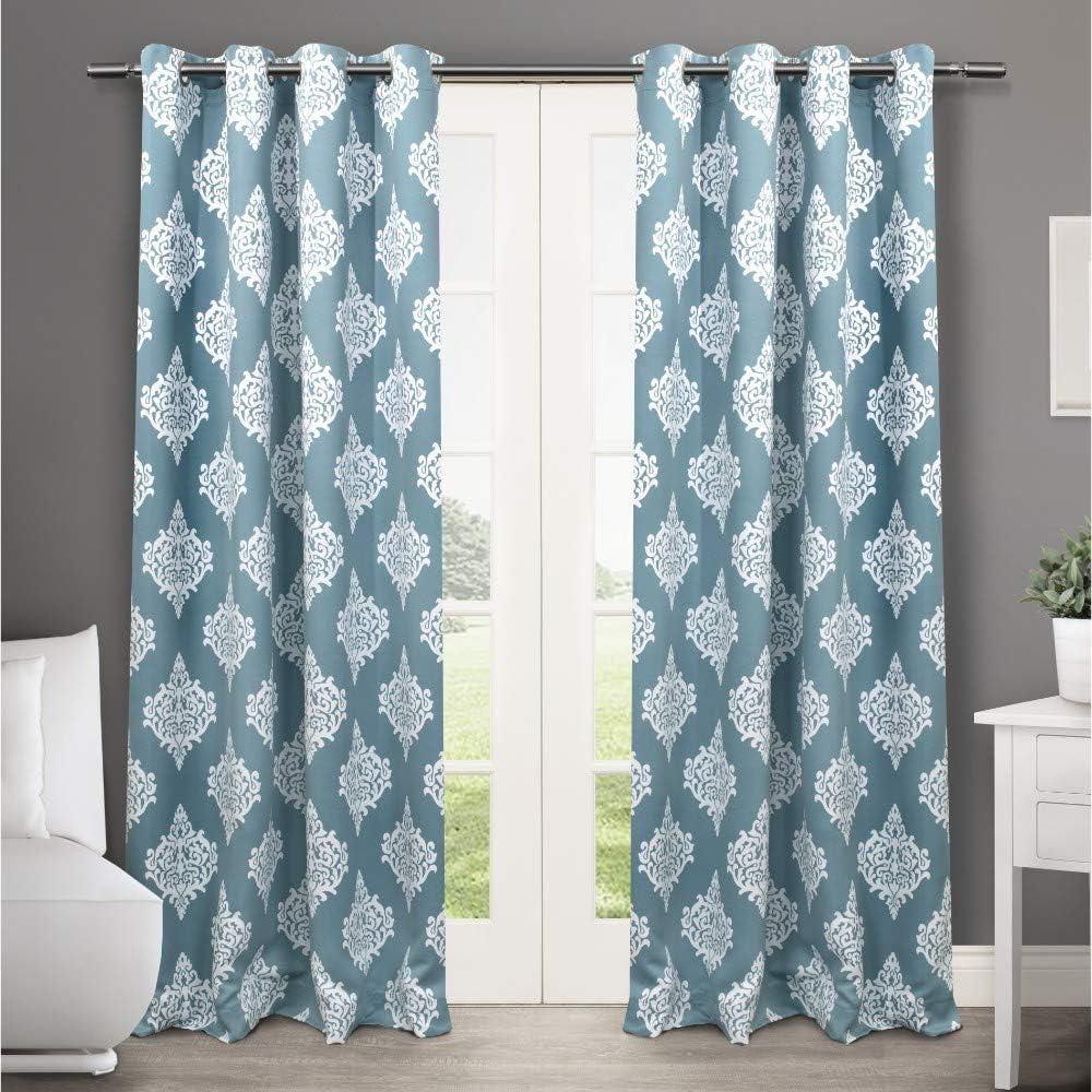 Exclusive Home Medallion Room Darkening Blackout Grommet Top Curtain Panel Pair, 52"x108", Teal