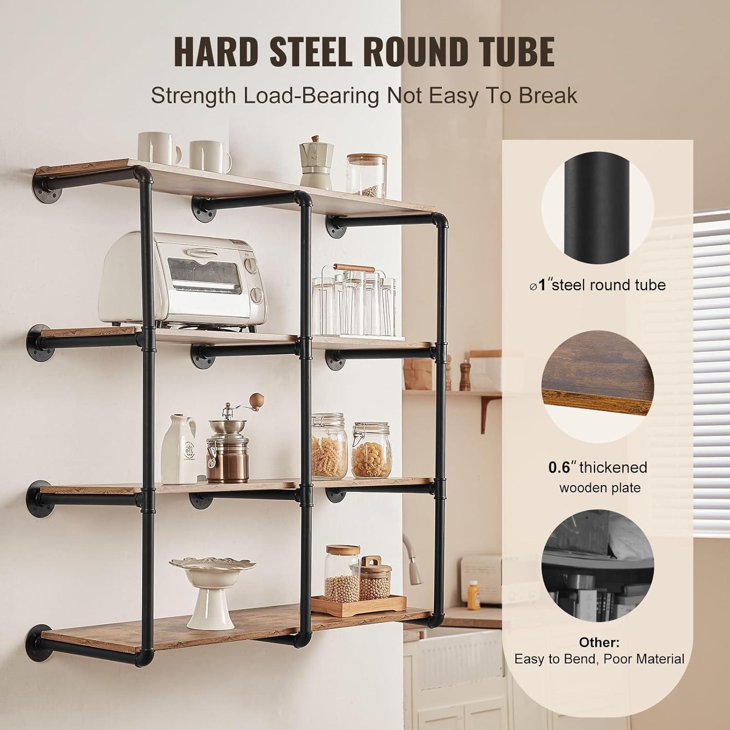 17 Stories Industrial Pipe Shelf 4 Tier 3PCS 11.8in W Wall-Mount Planks NOT Included