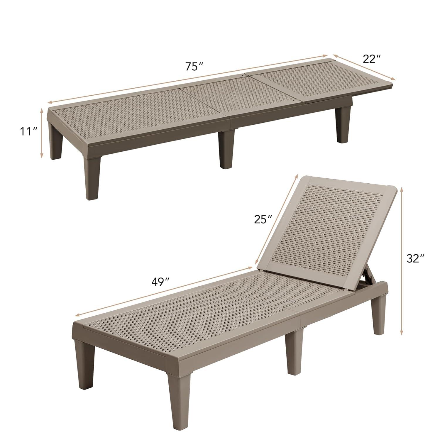 JUMMICO Patio Chaise Lounge Chair Set of 2 Outdoor PE Waterproof Adjustable Easy Assembly Lounge Chairs for Outside Pool Garden Deck Beach (Light Brown, Set of 2)