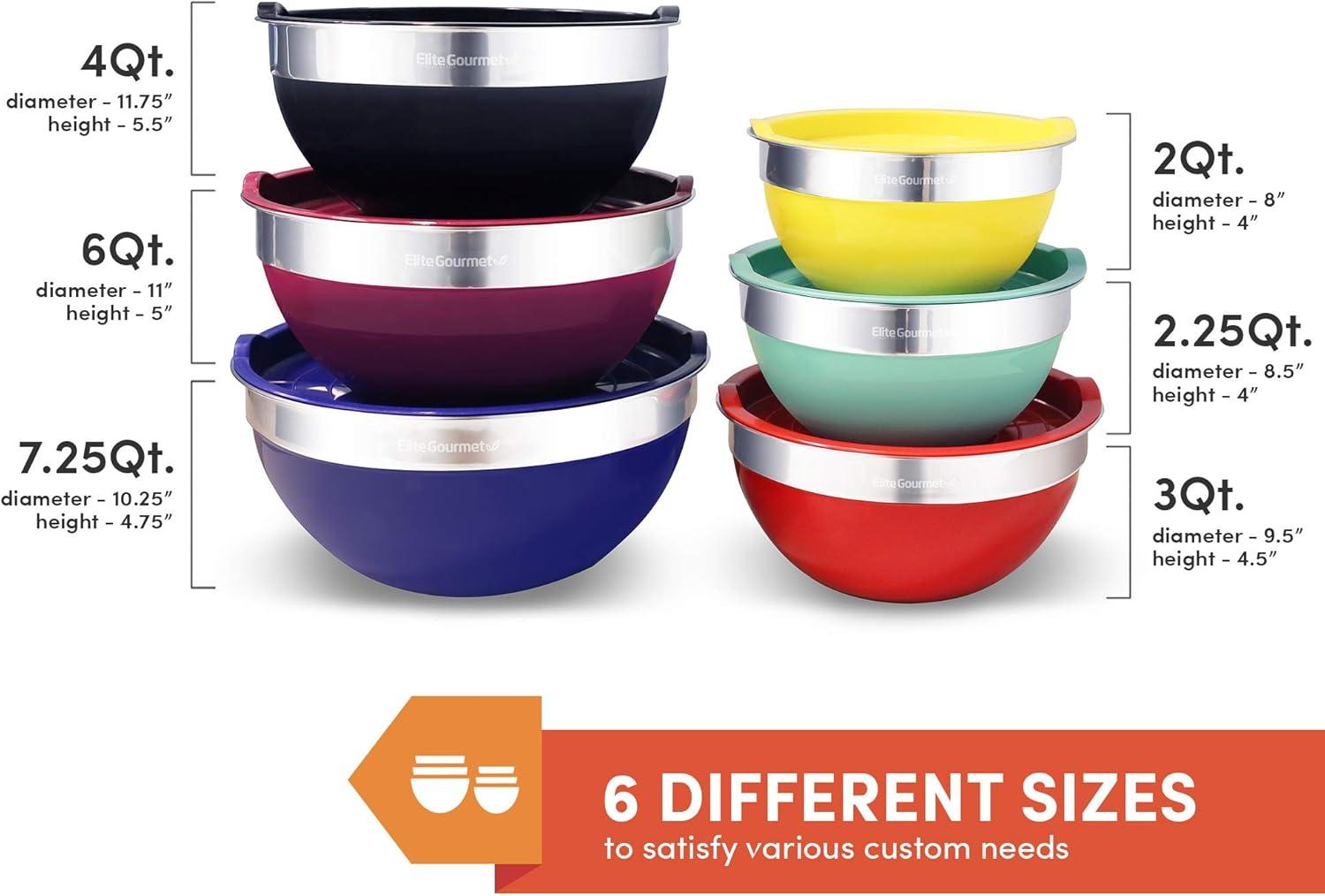 Vibrant Stainless Steel Mixing Bowl Set with Lids, 12-Piece