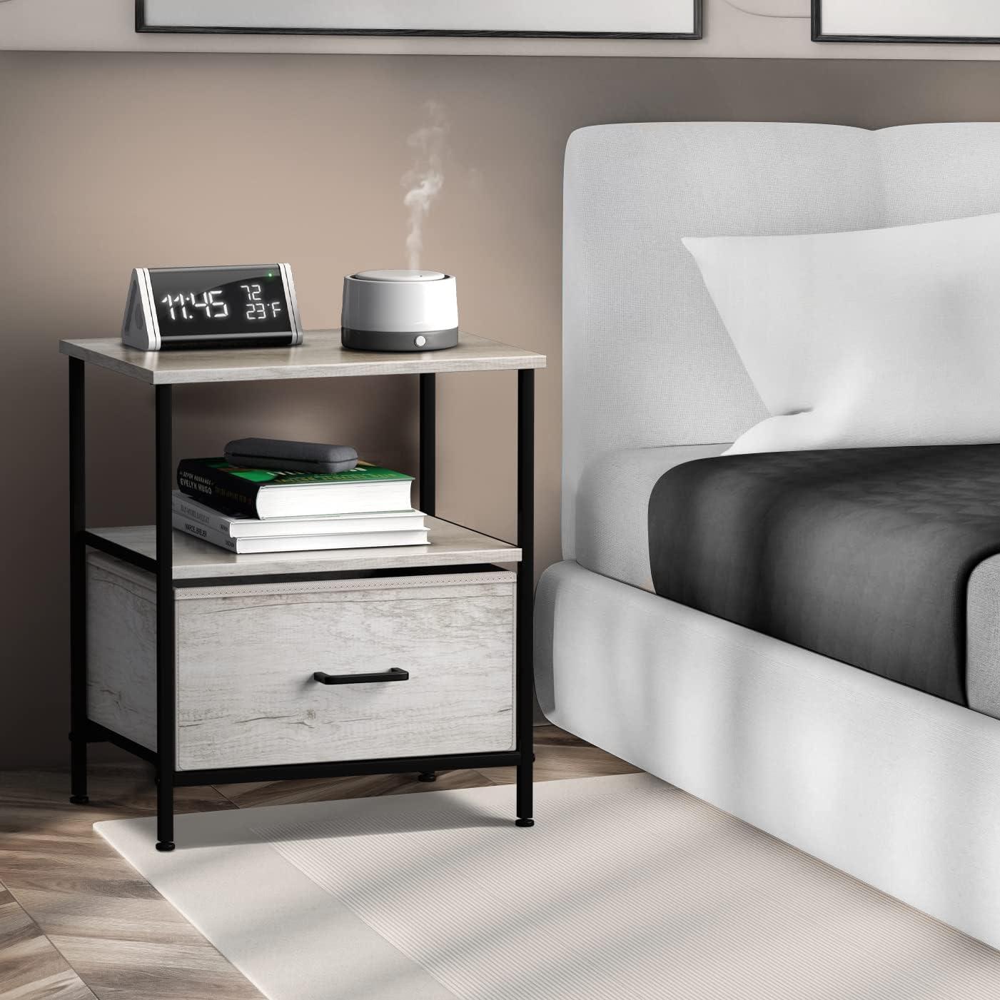 Sorbus Sorbus 1 Drawer and Shelves Nightstand with Steel Frame, Wood Top & Fabric Bins