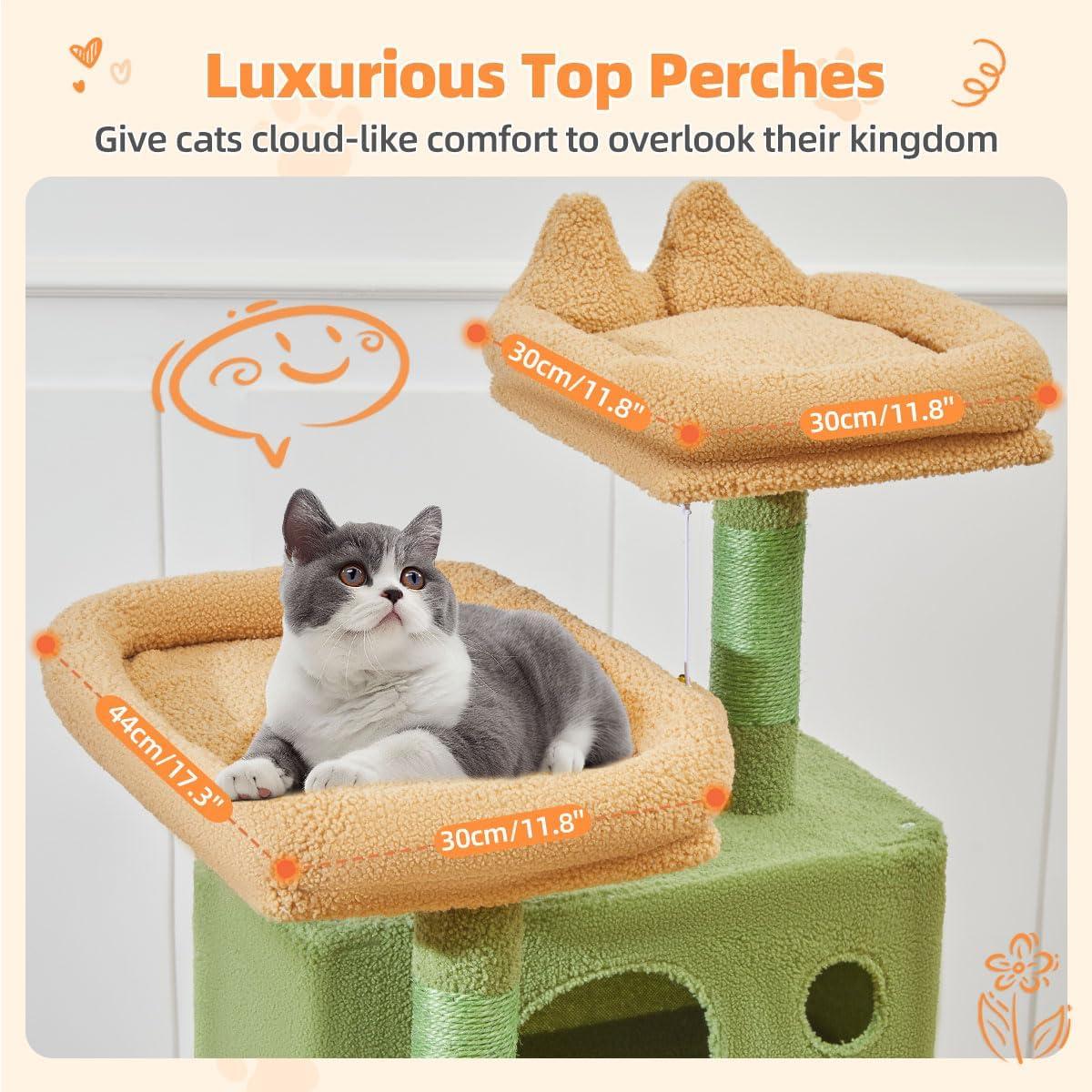 71-Inch Large Cat Tree For Large Cats Plush Multi-Level Cat Condo With 8 Scratching Posts 2 Perches Cave Hammock 2 Pompoms Scratch Board