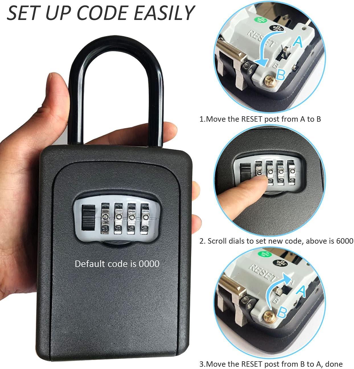 XIAOGZAHUOP Secure Black Portable Wall Mount Combination Lock Box with Resettable Code for Spare Keys – Ideal for Apartments  Outhouses  and Realtors – Includes Key Lock Feature (1 Piece)