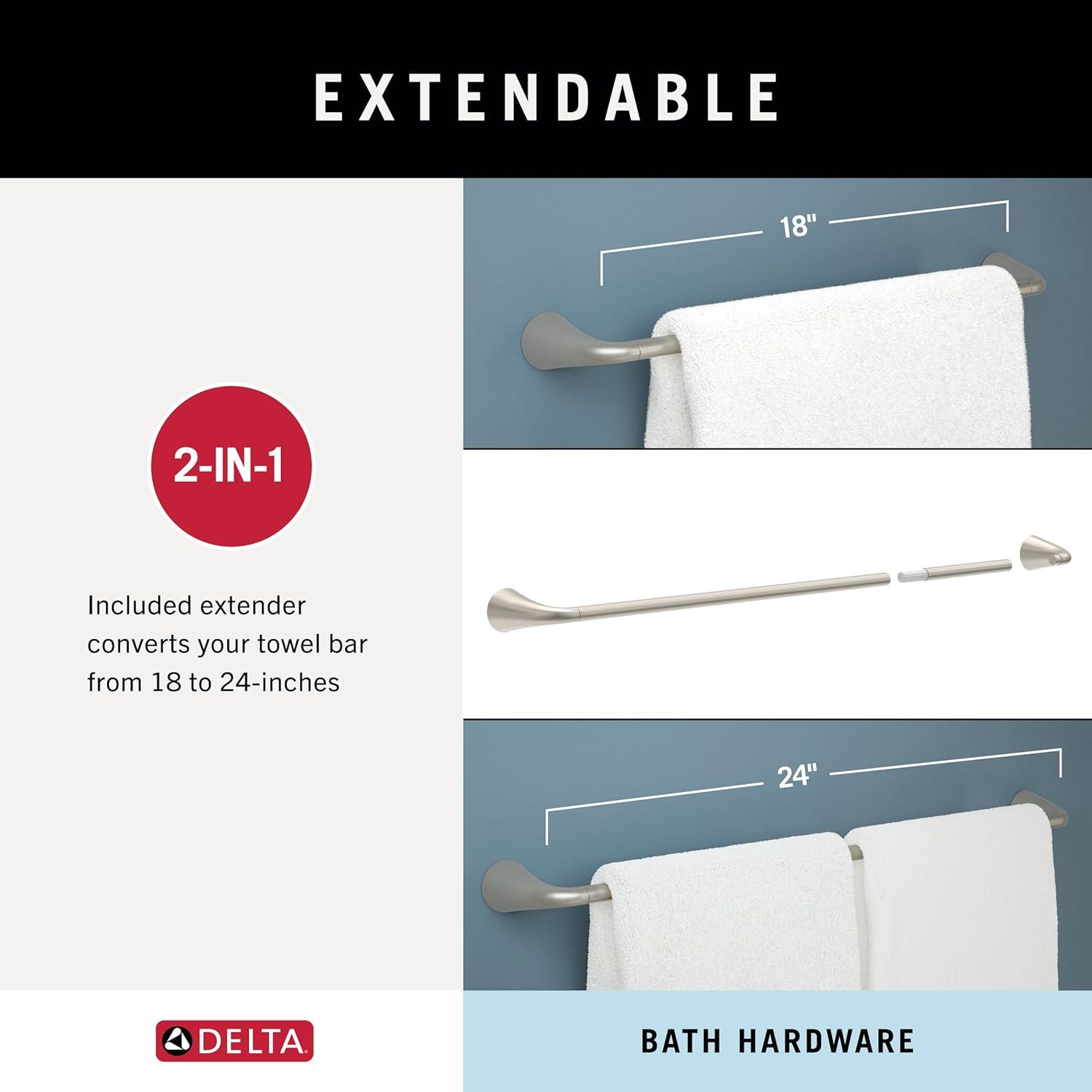 Arvo 4-Piece Bath Hardware 18 in. Towel Bar w/ 6 in. Extender, Toilet Paper Holder, Towel Ring, Hook