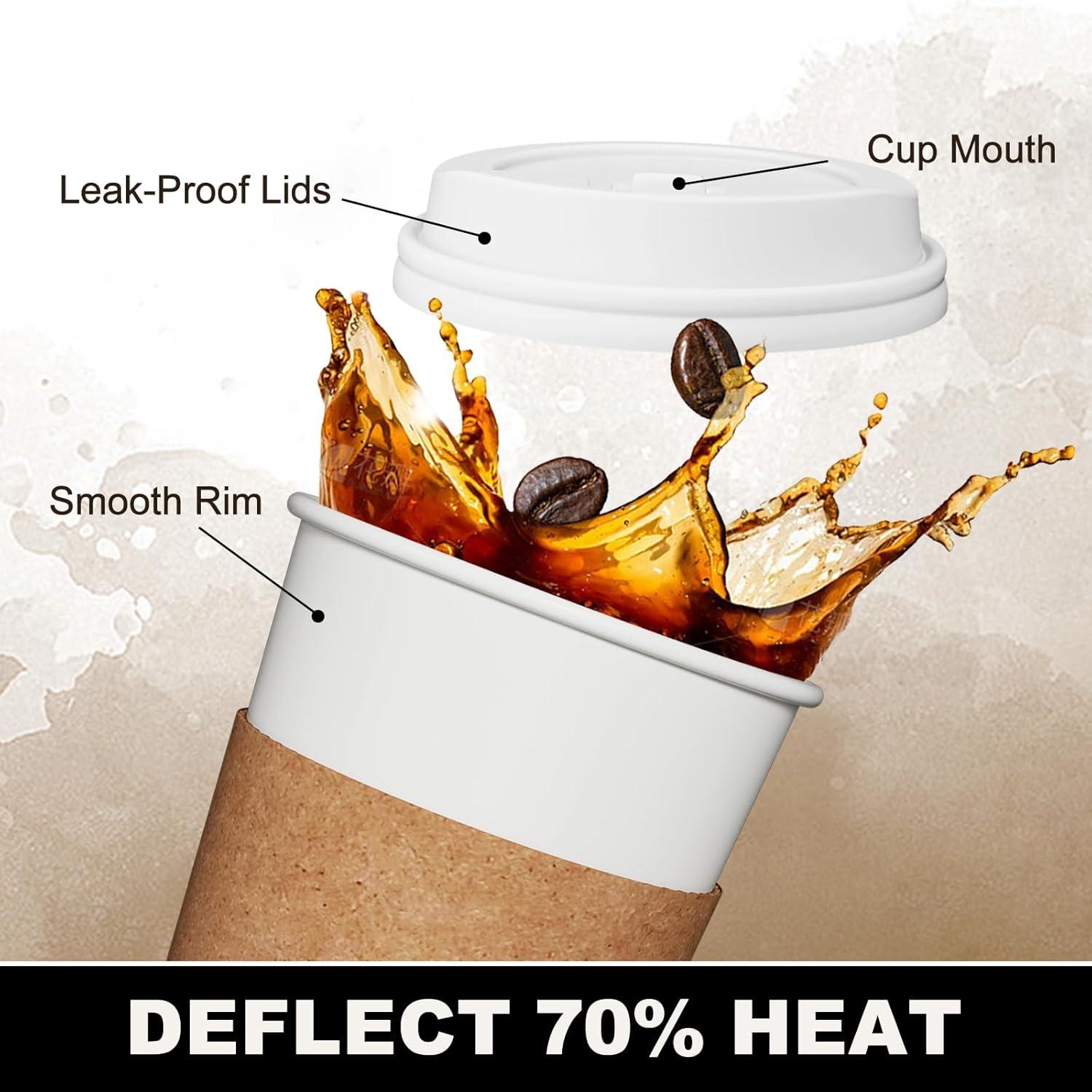 FAST APPLIANCES LLC Paper Cups,Cups,Disposable Cups 100 Pack 12 Oz Leak-Proof Coffee Cups With Lids And Sleeves Disposable Paper To Go Hot Coffee Cups For Home, Business, Office, Cafes And Parties