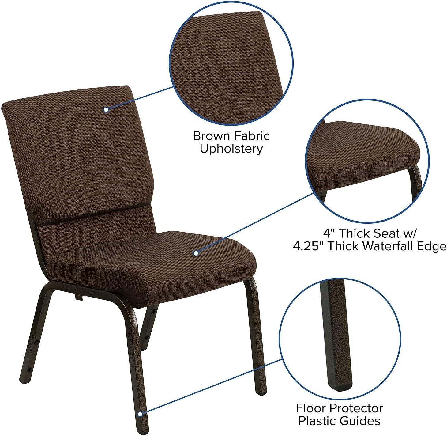 Elegant Brown Dot Fabric Stacking Chair with Gold Vein Metal Frame