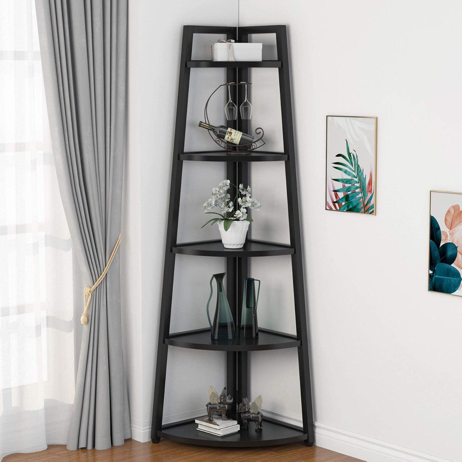 Hommoo 5-Tier Corner Shelf, 70" Tall Corner Ladder Shelf Small Bookshelf White